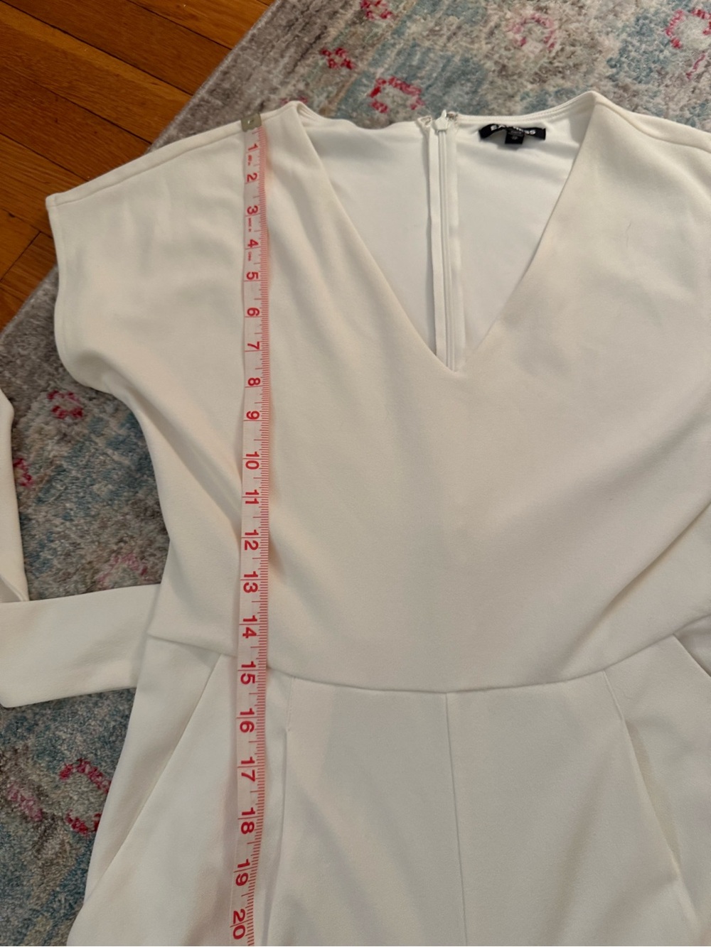 Express V-Neck Tie Waist Straight Leg Jumpsuit with Pockets-White - Picture 3 of 14